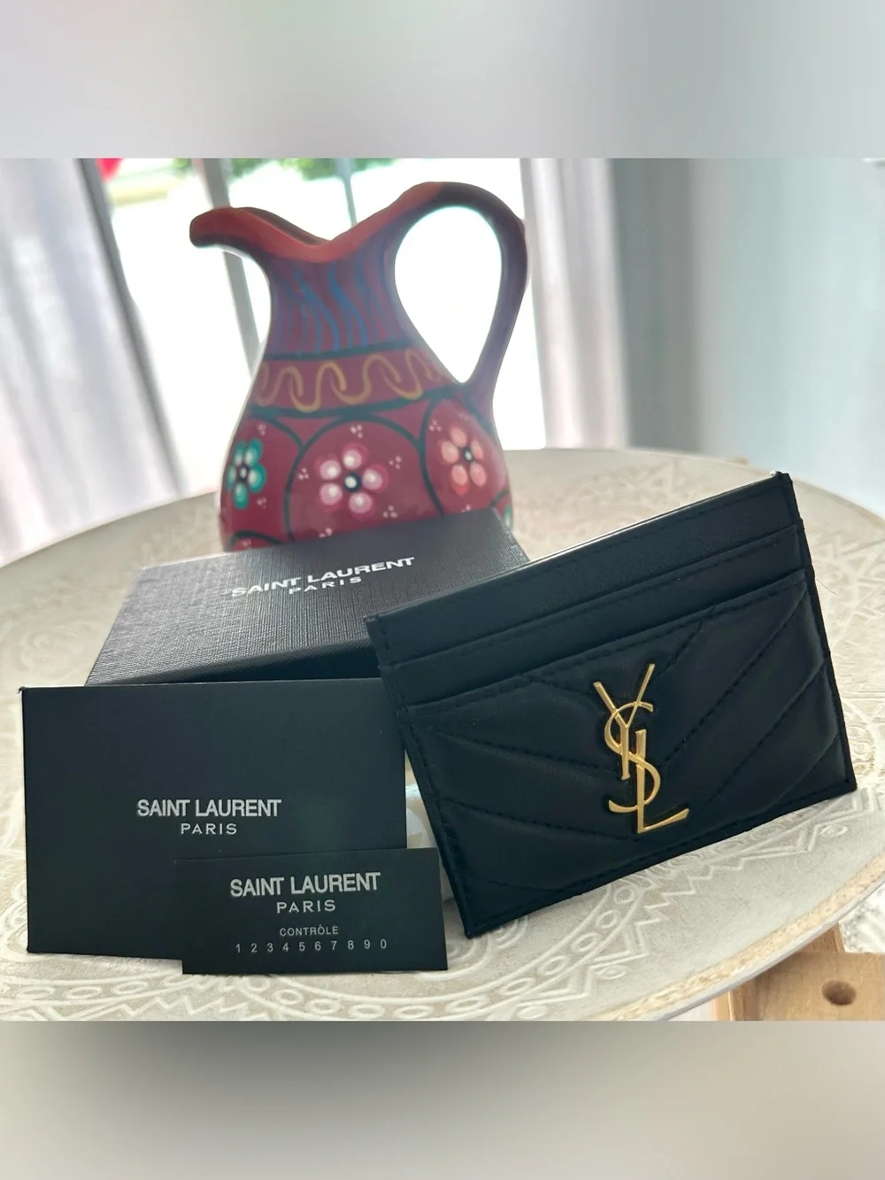 Saint Laurent Black Quilted Card Holder with Gold YSL Emblem💙🌹 - Picture 2 of 4